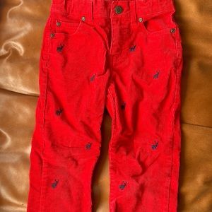 Janie & Jack red corduroy pants with navy moose, size 7